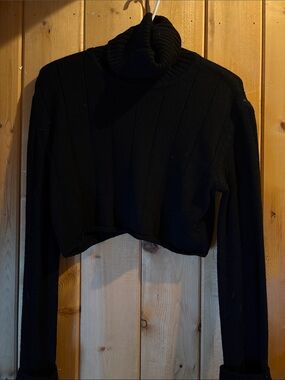 Fendi Black Cropped Ribbed Turtleneck Sweater